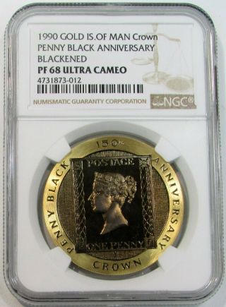 1990 Isle Of Man Gold 1oz Crown Penny Black Anniversary Ngc Proof 68 Ultra Cameo
