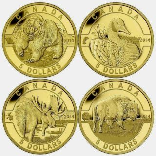 2014 Canada $5 Dollars 9999 Gold Coin Set Bison Goose Bear Moose Case