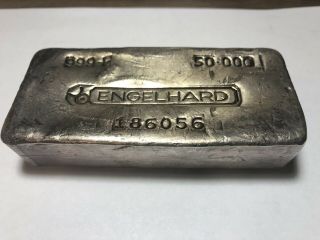 Vintage Engelhard 50 Oz Poured Silver Bar Rare 999 Fine 50 Troy Ounces Pure