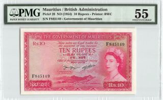 Mauritius Nd (1954) P - 28 Pmg About Unc 55 10 Rupees
