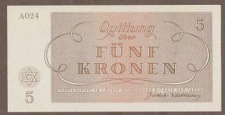 Ww2 Czechoslovakia 5 Kronen Concentration Camp Note Unc