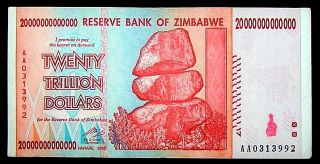 1 X Zimbabwe 20 Trillion Dollar Banknote - Paper Money Currency