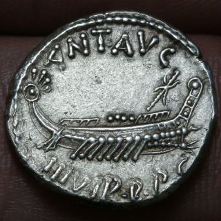 Roman Coin Silver Denarius Marc Antony 33 Bc Military Legion V - Scarce