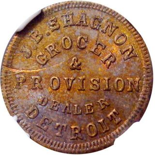 1863 Detroit Michigan Civil War Token J B Shagnon R8 Brass Rare Merchant Ngc