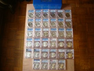 1986 - 2019 COMPLETE 34 COIN AMERICAN SILVER EAGLE SET PCGS MS 69 & 70 2