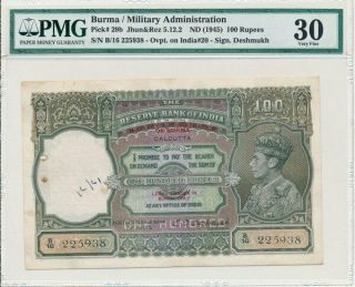 Reserve Bank Of India Burma 100 Rupees Nd (1945) Ovpt.  Rare Pmg Ef 30