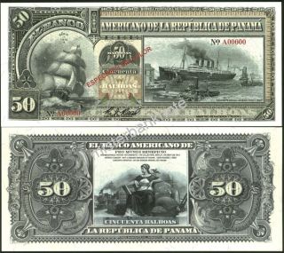 Panama Large Size " Series Of 1918a " 50 Balboas Fantasy Art Note By Reed Bnc