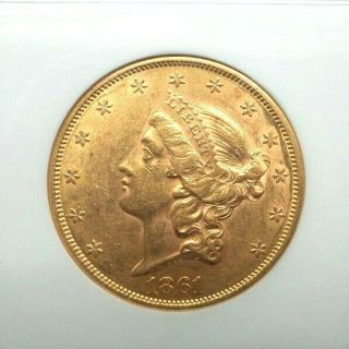 1861 - P $20 Ngc Au 58 Gold Liberty Double Eagle Civil War Date Twenty Dollar A21