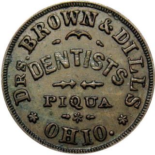 1863 Piqua Ohio Civil War Token Drs Brown & Dills Dentists