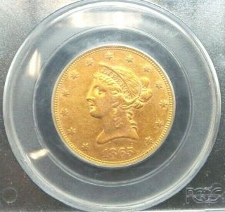 1865 - P Us Gold Coin $10 Liberty Head Eagle No Motto - Ngc Vf35 A20