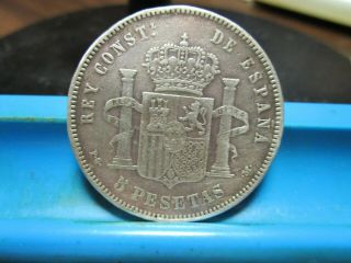 1892 - Spain - 5 Pesetas - Silver Crown - X - Mount (j - 35)
