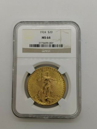 1924 $20 Saint Gaudens Double Eagle Gold Coin - Ngc Ms 64