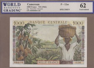 Cameroun: 1000 Francs Banknote,  (unc Wbg62),  P - 12s,  1962,
