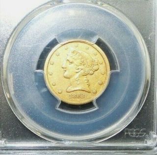 1863 - S $5 Liberty Gold Coin,  No Motto Pcgs Xf 40 A15