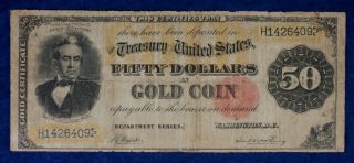 1882 $50 Large Size Gold Certificate Currency Banknote