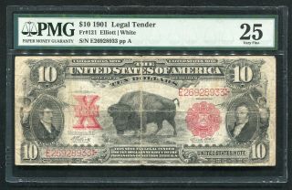 Fr.  121 1901 $10 Ten Dollars “bison” Legal Tender United States Note Pmg Vf - 25