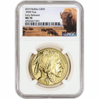 2019 American Gold Buffalo 1 Oz $50 - Ngc Ms70 Early Releases Bison Label