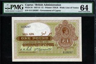 Cyprus 1951,  1 Pound,  P24,  Pmg 64 Unc