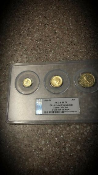 2016w Pcgs Sp70 Gold Centennial 3 Coin Set Dime,  Quarter Half First Day Of Issue
