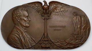Antique C.  1909 Victor Brenner Lincoln Medal Cent Portrait Bronze Relief Plaque