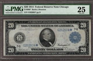 1914 $20 Frn Chicago District Star,  Pmg 25,  Rare