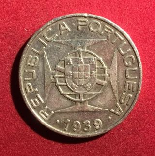 Portuguese St.  Thomas & Prince - 1939 10 Escudos Vf Silver