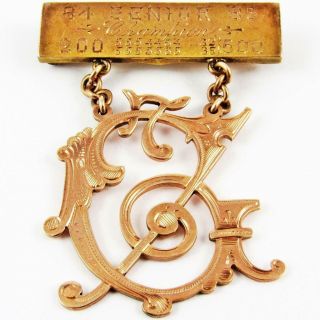 Antique 1884 - 85 7th Cavalry Regiment G Company Senior Champion 10k Gold Medal