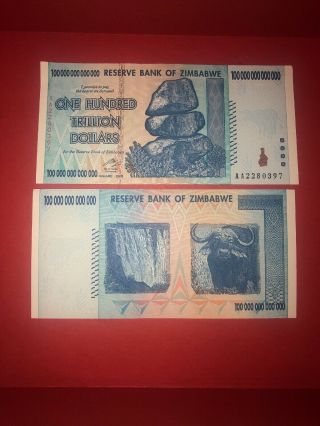 100x Zimbabwe 100 Trillion Dollar 2008.  In Uncirculated