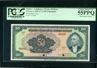 Turkey 50 Lira Lirasi 1947 P143 Specimen - Xf -