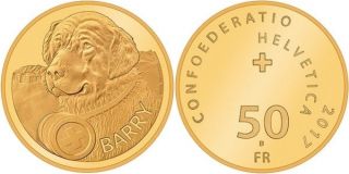 Switzerland 50 Francs 2017 Gold Unc Saint Bernard Barry