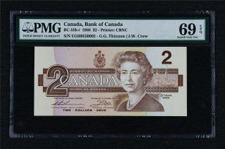 1986 Canada Bank Of Canada Bc - 55b - I 2 Dollars Pmg 69 Epq Gem Unc