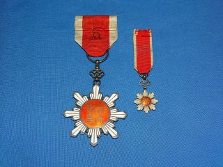 WWI - WWII Chinese Medal,  Order of the Golden Grain Pair w/ Mini 8