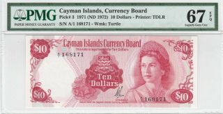1971 $10.  00 Cayman Islands Graded Pmg 67 Gem Unc Epq