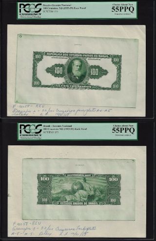 Brazil Face & Back 100 Cruzeiros N (1953 - 59) P153 Essay Proof About Uncirculated