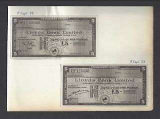 Scotland 2 Travel Cheques 5 Pounds 8 - 09 - 1953 Photographic Proof