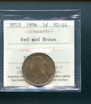 1896 Newfoundland Large Cent Iccs Certified Ms64 Books $1400 Rb
