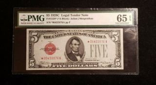 1928c $5 Legal Tender Note Star Pmg 65 Epq