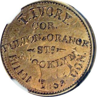 Brooklyn York Civil War Token Ivory Billiard Saloon Over 1863 Cent NGC MS64 2