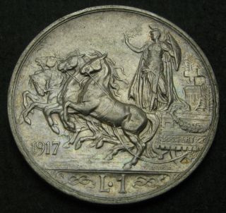Italy 1 Lira 1917 R - Silver - Vittorio Emanuele Iii.  - Vf - 1295