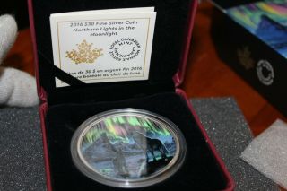 2016 Northern Lights Moonlight Wolf $30 2oz Silver Canada Glow - In - Dark 0153/4000