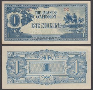 Oceania 1 Shilling Nd 1942 (xf - Au) Crisp Banknote Japanese Occupation