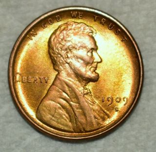 Brilliant Uncirculated 1909 - S Vdb Lincoln Cent Fiery Red - Brown Specimen