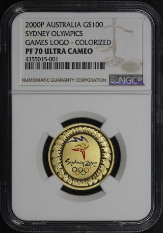 2000p Sydney Olympics Gold $100 Colorized Games Logo Ngc Pf - 70 Uc - 149610