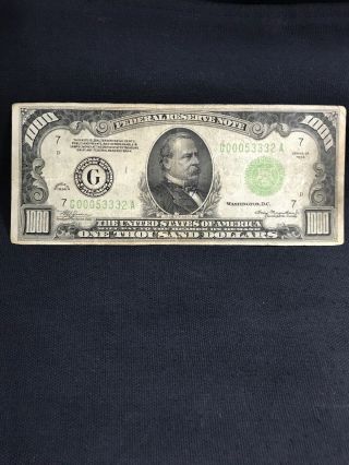 1934 One Thousand Dollar Bill Federal Reserve Note $1000 2