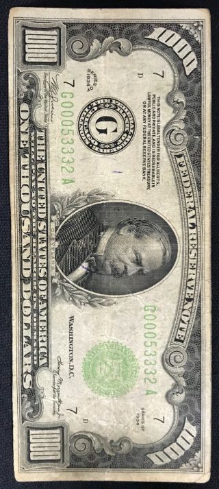 1934 One Thousand Dollar Bill Federal Reserve Note $1000 3