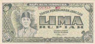 5 Rupiah Vf Banknote From Netherlands Indies/indonesia 1947 Rebell Issue Pick - 21