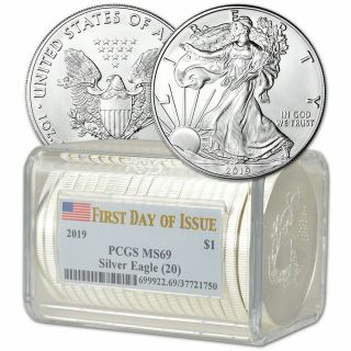 Roll Of 20 - 2019 American Silver Eagle - Pcgs Ms69 - First Day Of Issue
