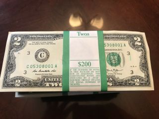 $2 Dollar Bill Straps - Bundle Of 100 - Uncirculated 2013