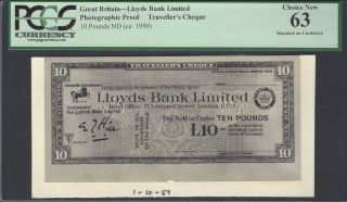 Great Britain - Lloyds Bank Limited 10 Pounds 1959 Photographic Proof Unc