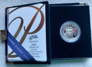 Proof 1/2 Oz 2006 - W $50 Platinum American Eagle.  9995 Fine Platinum Ogp